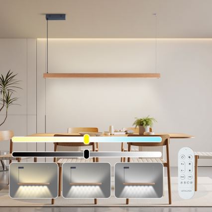 Immax NEO 07303L - LED Stmívatelný lustr na lanku MADEIRA LED/26W/230V Wi-Fi Tuya 122 cm dub + dálkové ovládání