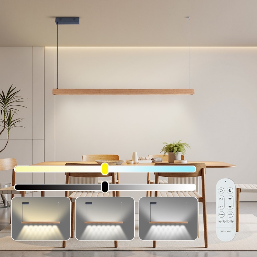 Immax NEO 07303L - LED Stmívatelný lustr na lanku MADEIRA LED/26W/230V Wi-Fi Tuya 122 cm dub + dálkové ovládání