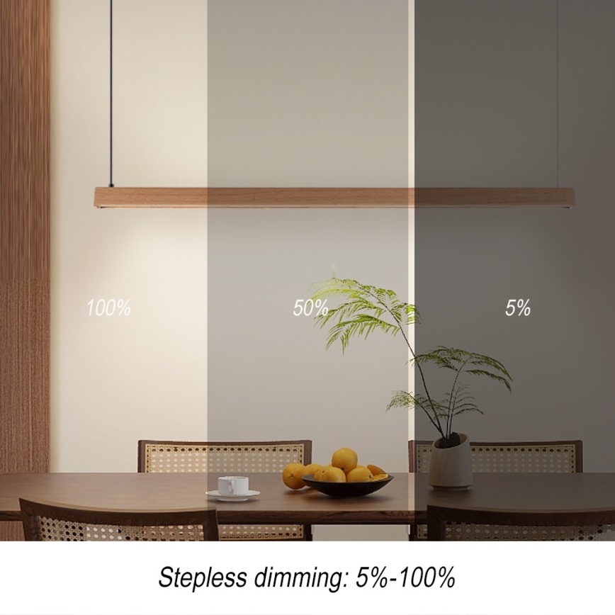 Immax NEO 07303L - LED Stmívatelný lustr na lanku MADEIRA LED/26W/230V Wi-Fi Tuya 122 cm dub + dálkové ovládání