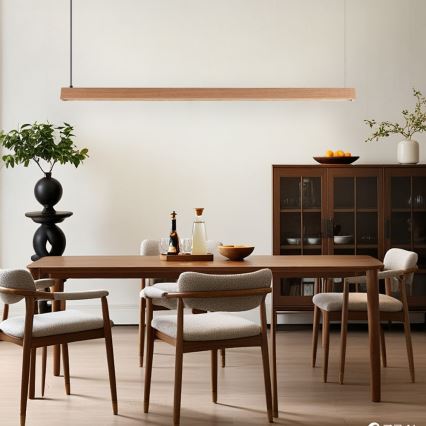 Immax NEO 07303L - LED Stmívatelný lustr na lanku MADEIRA LED/26W/230V Wi-Fi Tuya 122 cm dub + dálkové ovládání