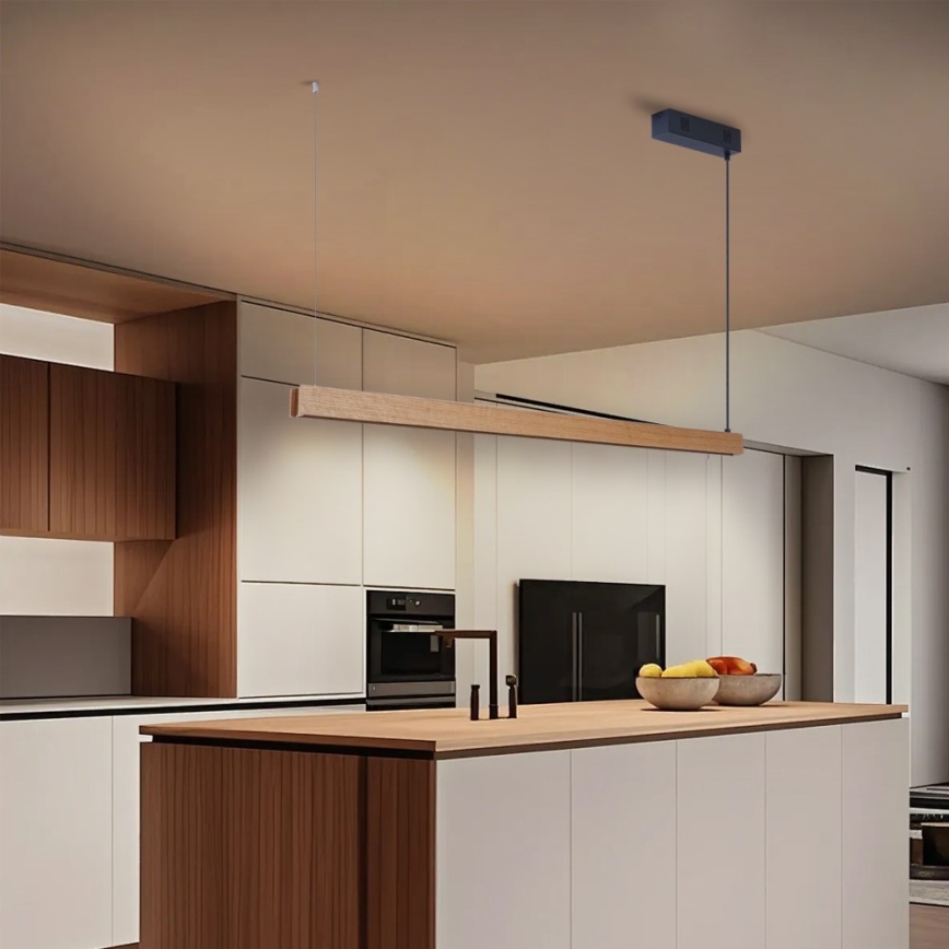 Immax NEO 07303L - LED Stmívatelný lustr na lanku MADEIRA LED/26W/230V Wi-Fi Tuya 122 cm dub + dálkové ovládání