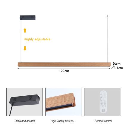 Immax NEO 07303L - LED Stmívatelný lustr na lanku MADEIRA LED/26W/230V Wi-Fi Tuya 122 cm dub + dálkové ovládání