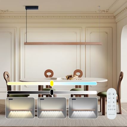 Immax NEO 07304L - LED Stmívatelný lustr na lanku MADEIRA LED/33W/230V Wi-Fi Tuya 152 cm dub + dálkové ovládání