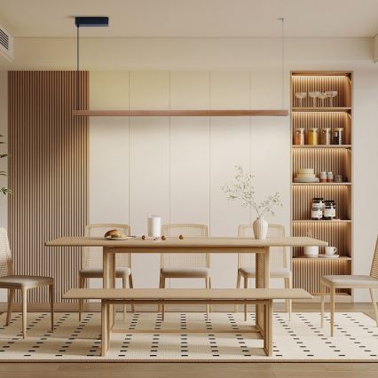 Immax NEO 07305L - LED Stmívatelný lustr na lanku MADEIRA LED/44W/230V Wi-Fi Tuya 202 cm dub + dálkové ovládání