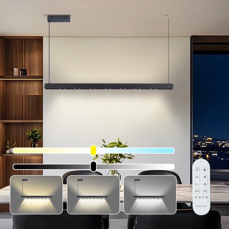 Immax NEO 07306L - LED Stmívatelný lustr na lanku MADEIRA LED/26W/230V Wi-Fi Tuya 122 cm černá + dálkové ovládání