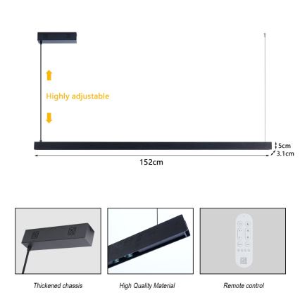 Immax NEO 07307L - LED Stmívatelný lustr na lanku MADEIRA LED/33W/230V Wi-Fi Tuya 152 cm černá + dálkové ovládání