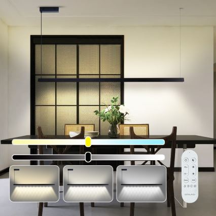 Immax NEO 07308L - LED Stmívatelný lustr na lanku MADEIRA LED/44W/230V Wi-Fi Tuya 202 cm černá + dálkové ovládání