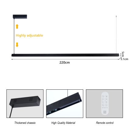 Immax NEO 07308L - LED Stmívatelný lustr na lanku MADEIRA LED/44W/230V Wi-Fi Tuya 202 cm černá + dálkové ovládání