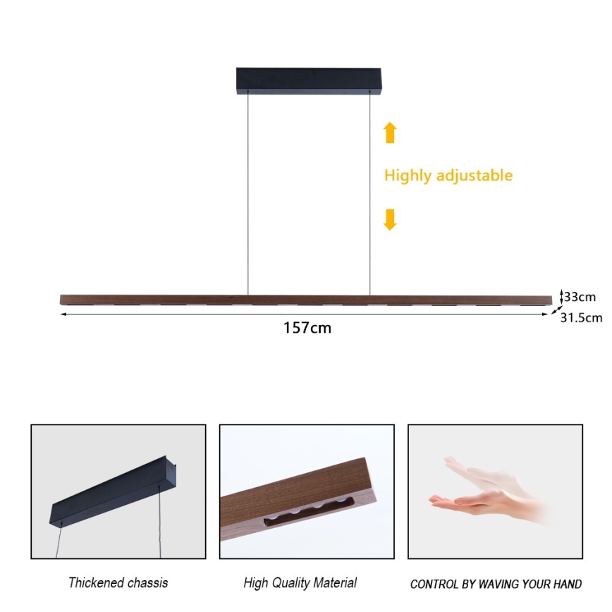 Immax NEO 07309L - LED Stmívatelný lustr na lanku se senzorem MADEIRA LED/37W/230V 157 cm ořech