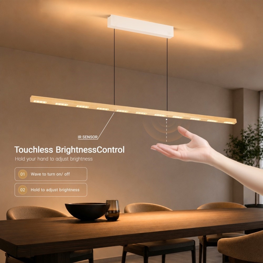 Immax NEO 07310L - LED Stmívatelný lustr na lanku se senzorem MADEIRA LED/37W/230V 157 cm jasan