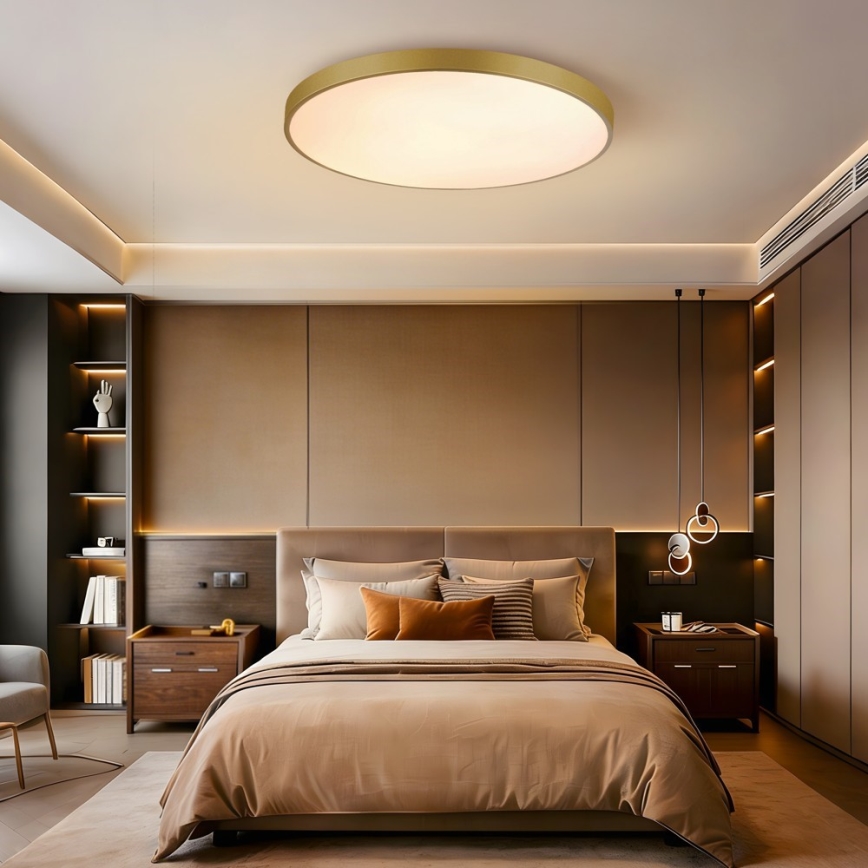 Immax NEO 07311L - LED Stmívatelné stropní svítidlo SEMPLICI LED/96W/230V pr. 80 cm Wi-Fi Tuya zlatá + dálkové ovládání