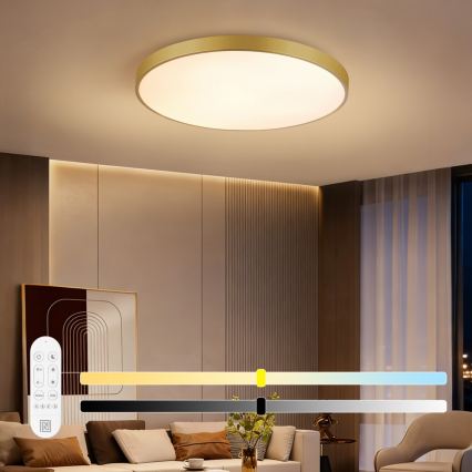 Immax NEO 07311L - LED Stmívatelné stropní svítidlo SEMPLICI LED/96W/230V pr. 80 cm Wi-Fi Tuya zlatá + dálkové ovládání