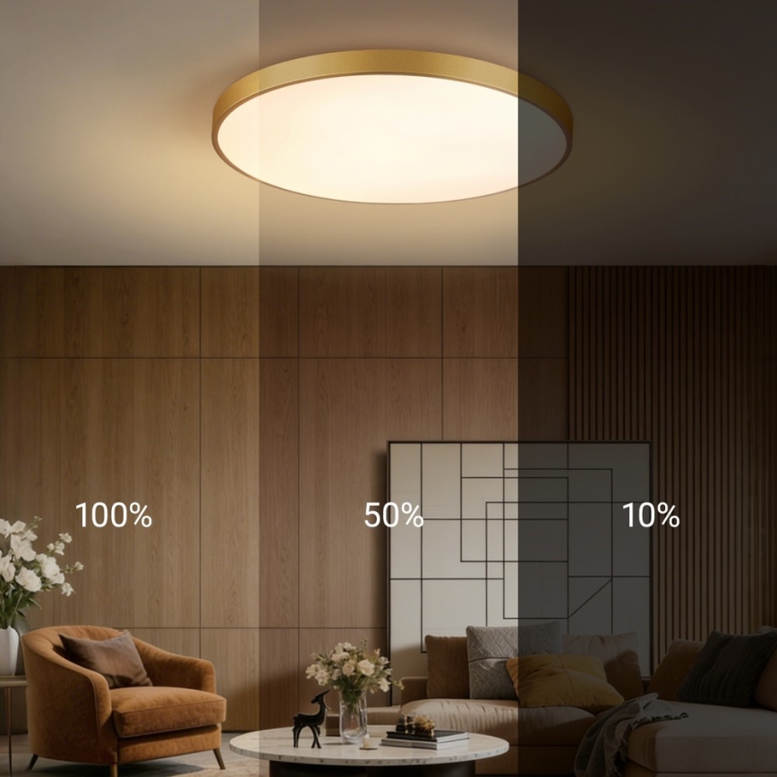Immax NEO 07311L - LED Stmívatelné stropní svítidlo SEMPLICI LED/96W/230V pr. 80 cm Wi-Fi Tuya zlatá + dálkové ovládání