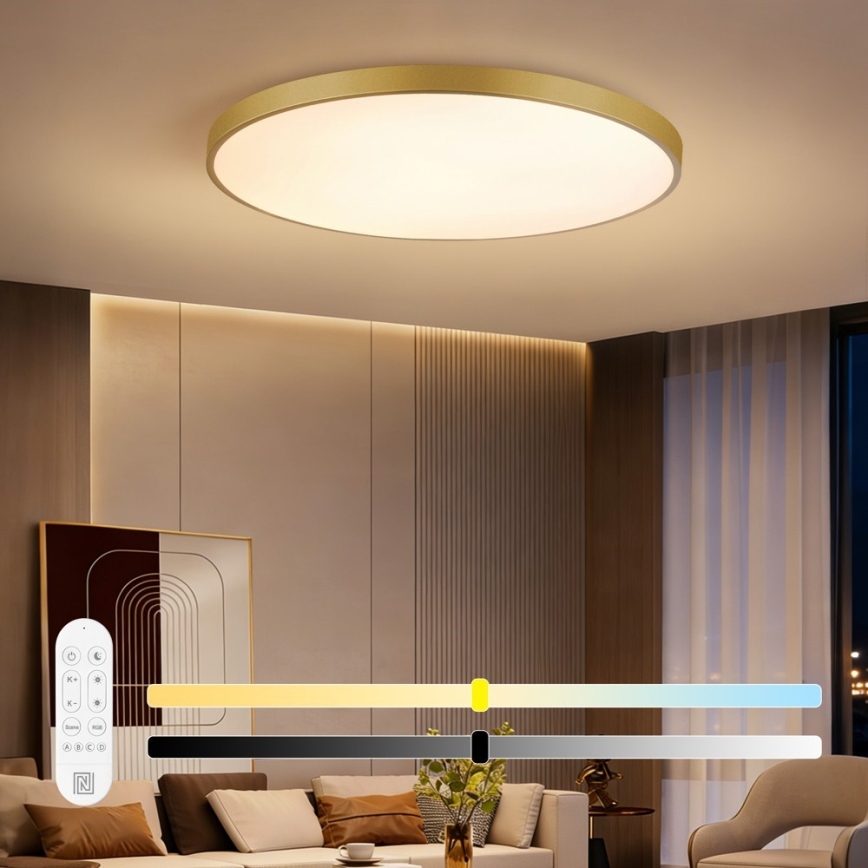 Immax NEO 07312L - LED Stmívatelné stropní svítidlo SEMPLICI LED/128W/230V pr. 100 cm Wi-Fi Tuya zlatá + dálkové ovládání