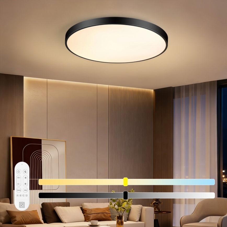 Immax NEO 07313L - LED Stmívatelné stropní svítidlo SEMPLICI LED/96W/230V pr. 80 cm Wi-Fi Tuya černá + dálkové ovládání