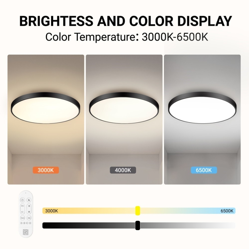 Immax NEO 07313L - LED Stmívatelné stropní svítidlo SEMPLICI LED/96W/230V pr. 80 cm Wi-Fi Tuya černá + dálkové ovládání