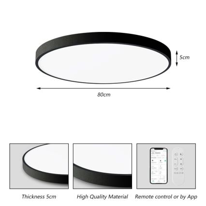 Immax NEO 07313L - LED Stmívatelné stropní svítidlo SEMPLICI LED/96W/230V pr. 80 cm Wi-Fi Tuya černá + dálkové ovládání