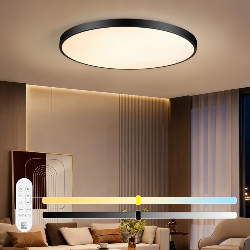 Immax NEO 07314L - LED Stmívatelné stropní svítidlo SEMPLICI LED/128W/230V pr. 100 cm Wi-Fi Tuya černá + dálkové ovládání