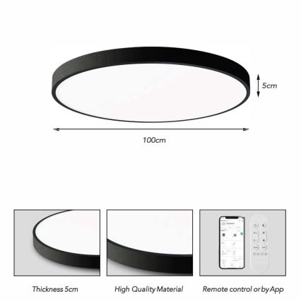 Immax NEO 07314L - LED Stmívatelné stropní svítidlo SEMPLICI LED/128W/230V pr. 100 cm Wi-Fi Tuya černá + dálkové ovládání