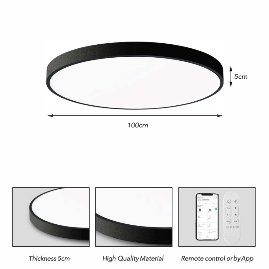Immax NEO 07314L - LED Stmívatelné stropní svítidlo SEMPLICI LED/128W/230V pr. 100 cm Wi-Fi Tuya černá + dálkové ovládání