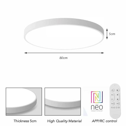 Immax NEO 07315L - LED Stmívatelné stropní svítidlo SEMPLICI LED/96W/230V pr. 80 cm Wi-Fi Tuya bílá + dálkové ovládání