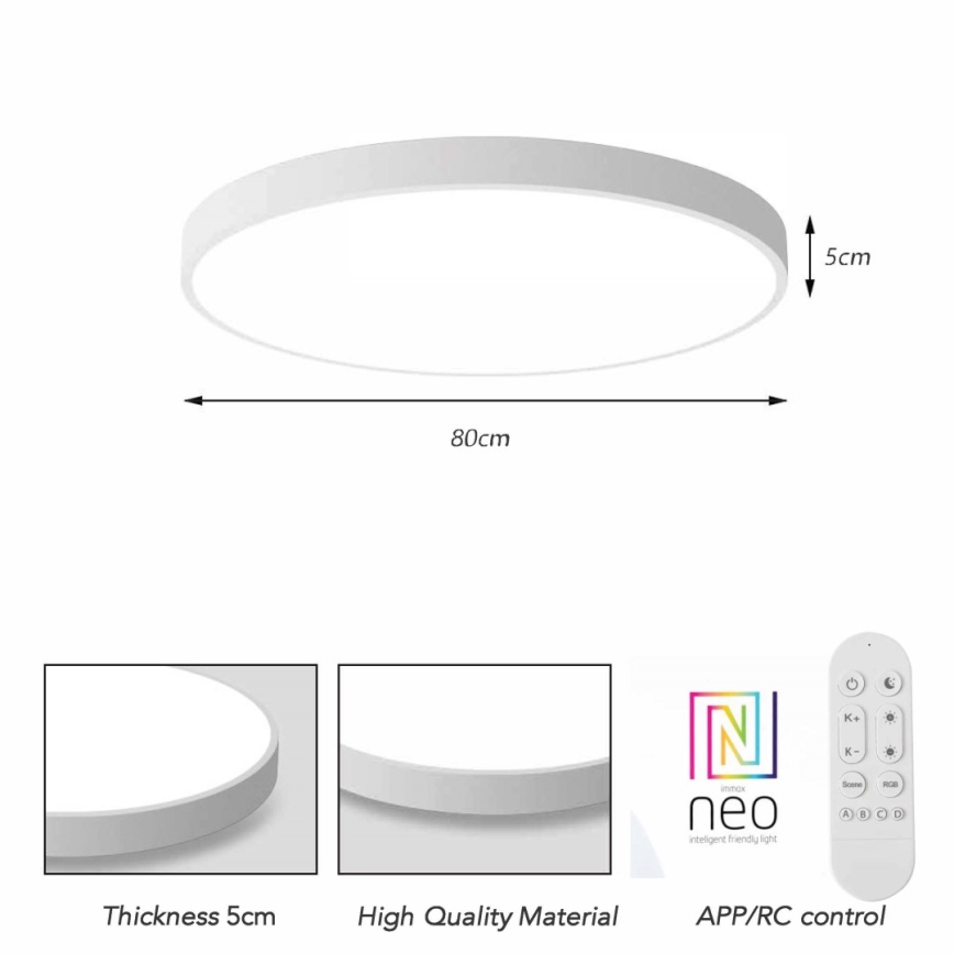 Immax NEO 07315L - LED Stmívatelné stropní svítidlo SEMPLICI LED/96W/230V pr. 80 cm Wi-Fi Tuya bílá + dálkové ovládání