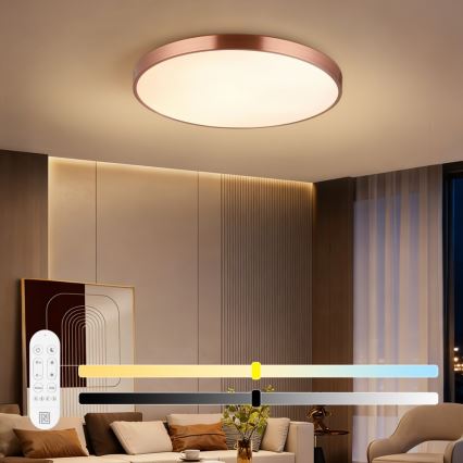 Immax NEO 07323L - LED Stmívatelné stropní svítidlo SEMPLICI LED/96W/230V pr. 80 cm Wi-Fi Tuya rose gold + dálkové ovládání