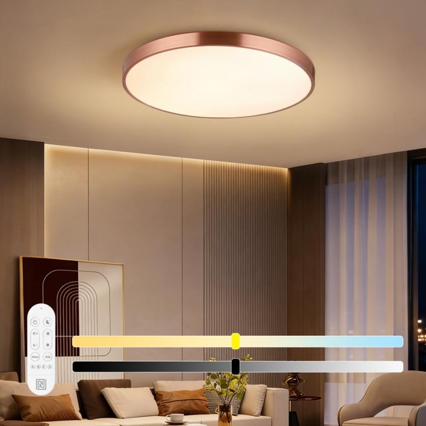 Immax NEO 07323L - LED Stmívatelné stropní svítidlo SEMPLICI LED/96W/230V pr. 80 cm Wi-Fi Tuya rose gold + dálkové ovládání
