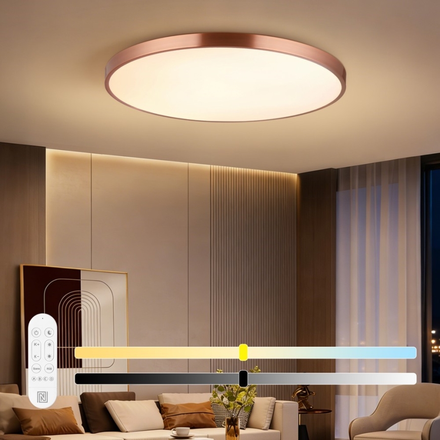 Immax NEO 07324L - LED Stmívatelné stropní svítidlo SEMPLICI LED/128W/230V pr. 100 cm Wi-Fi Tuya gold + dálkové ovládání