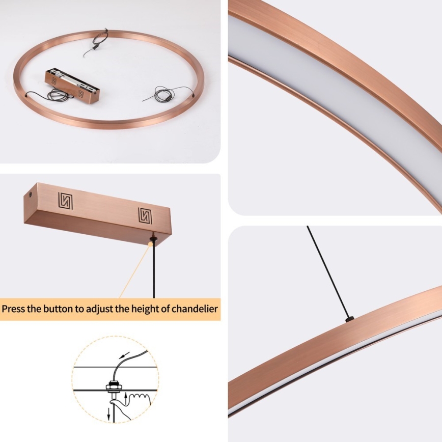Immax NEO 07327L - LED Stmívatelný lustr na lanku FINO LED/55W/230V 80 cm rose gold Tuya + dálkové ovládání