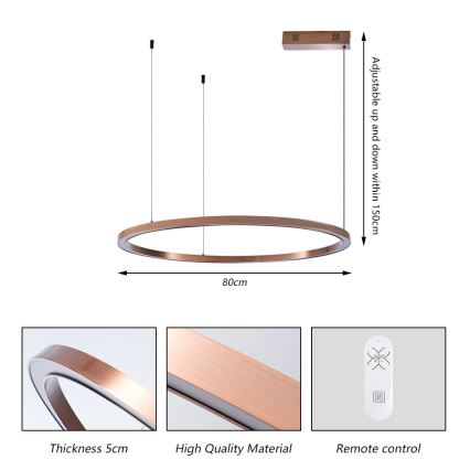 Immax NEO 07327L - LED Stmívatelný lustr na lanku FINO LED/55W/230V 80 cm rose gold Tuya + dálkové ovládání