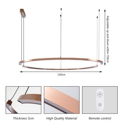 Immax NEO 07328L - LED Stmívatelný lustr na lanku FINO LED/72W/230V 120 cm rose gold Tuya + dálkové ovládání