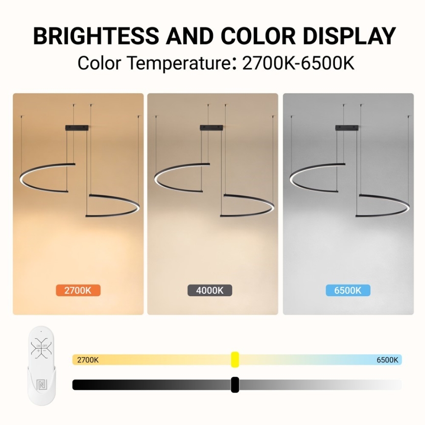 Immax NEO 07329L - LED Stmívatelný lustr na lanku FINO LED/72W/230V 120 cm černá Tuya + dálkové ovládání