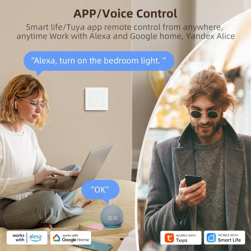 Immax NEO 07539L - Vypínač 2-tlačítkový SMART 230V Wi-Fi Tuya