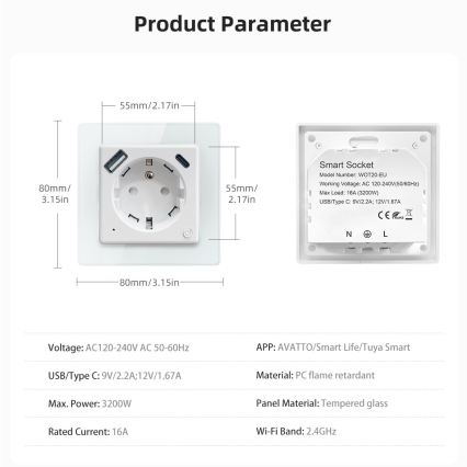 Immax NEO 07544L - Chytrá zásuvka E 16A/230V + 1xUSB-A+1xUSB C PD 20W Wi-Fi