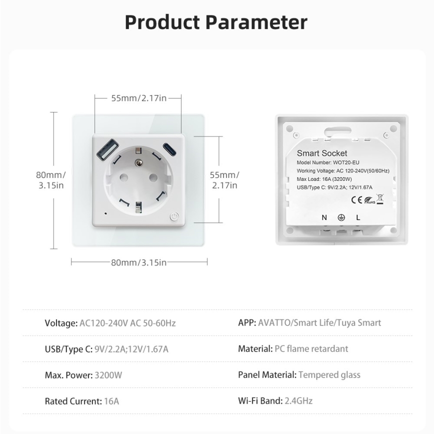 Immax NEO 07544L - Chytrá zásuvka E 16A/230V + 1xUSB-A+1xUSB C PD 20W Wi-Fi
