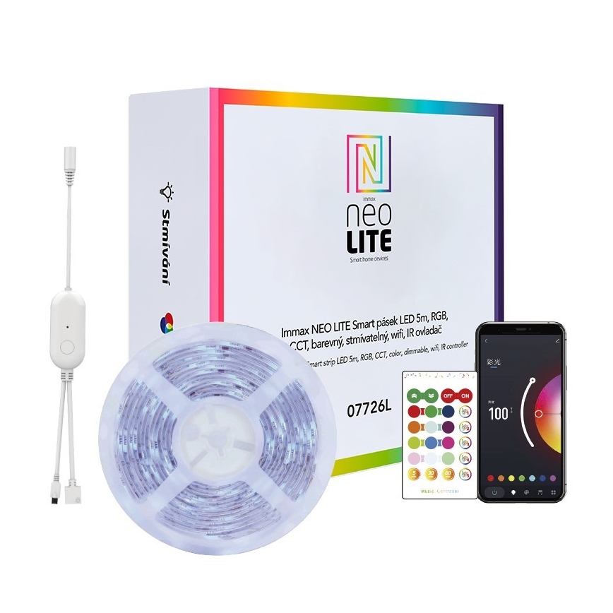 Immax NEO 07775L - LED RGB+CCT Stmívatelný pásek NEO LITE LED/48W/230V 10 m IP65 MUSIC Wi-Fi Tuya + dálkové ovládání