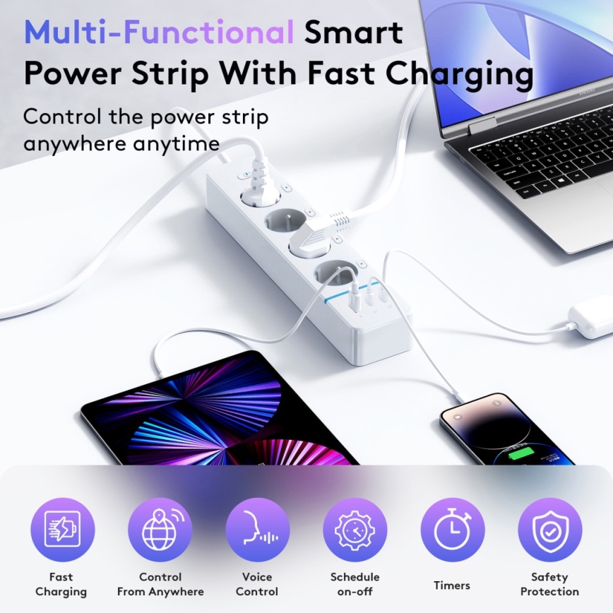 Immax NEO 07821L - Prodlužovací kabel NEO LITE Smart 4AC+1xUSB+2xUSB C Wi-Fi