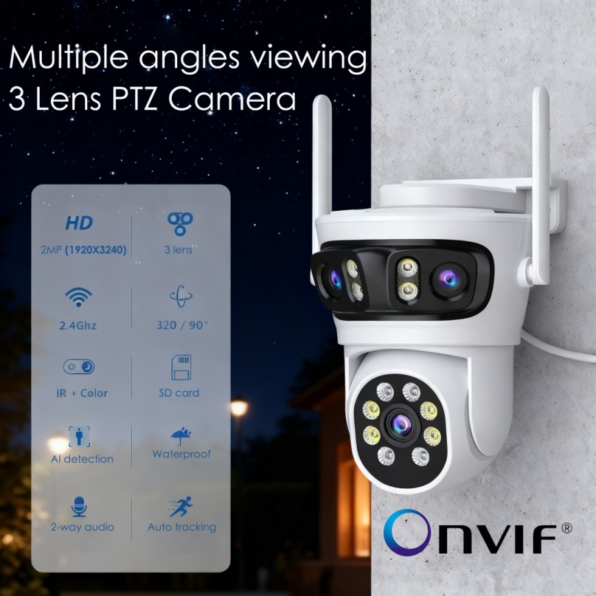 Immax NEO 07823L - Chytrá venkovní kamera se senzorem 2MP+2MP+2MP 5V Wi-Fi