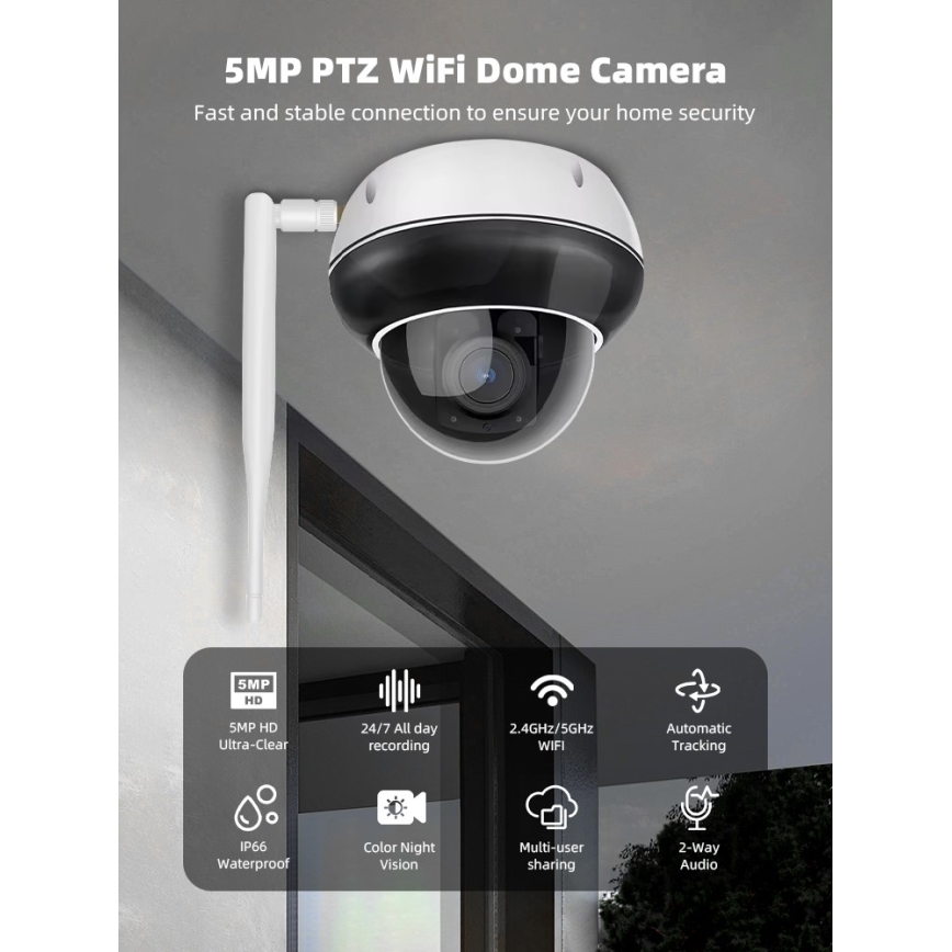 Immax NEO 07825L - Chytrá venk kamera se senzorem DOME 5MP 230V IP66 TUYA Wi-Fi