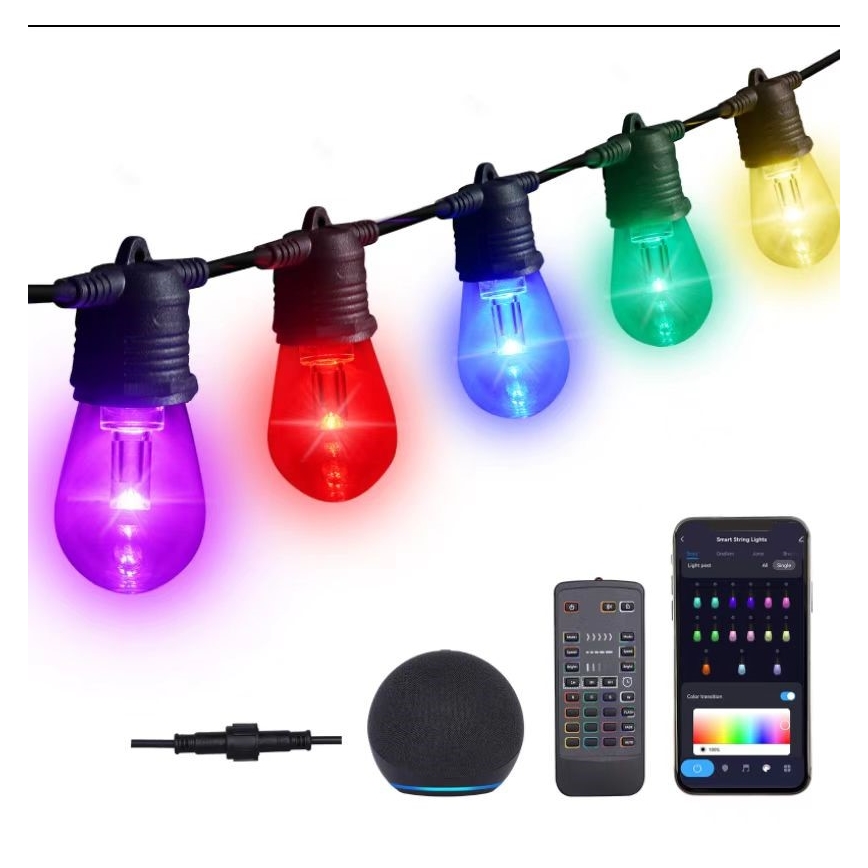 LED RGB+CCT Stmívatelný venkovní řetěz GIRLANDA 15xLED/1W/230V 15m Wi-Fi Tuya IP65 + dálkové ovládání