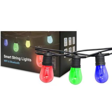 LED RGB+CCT Stmívatelný venkovní řetěz GIRLANDA 15xLED/1W/230V 15m Wi-Fi Tuya IP65 + dálkové ovládání