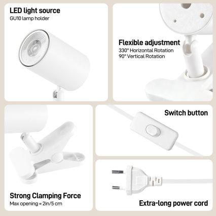 Immax NEO 08292L - Lampa s klipem PUNTO 1xGU10/9W/230V bílá