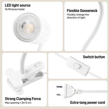 Immax NEO 08294L - Flexibilní lampa s klipem PUNTO 1xGU10/9W/230V bílá