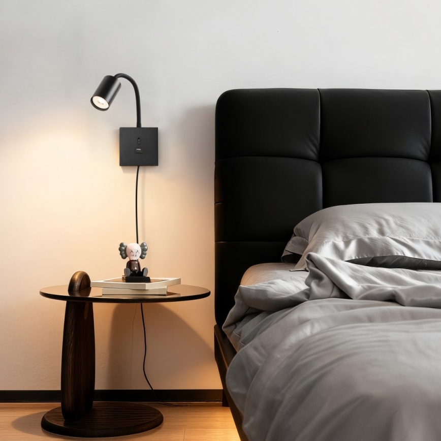 Immax NEO 08295L - Nástěnná lampa s USB PUNTO 1xGU10/9W/230V černá