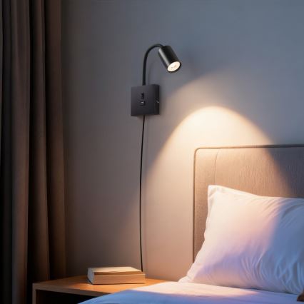Immax NEO 08295L - Nástěnná lampa s USB PUNTO 1xGU10/9W/230V černá
