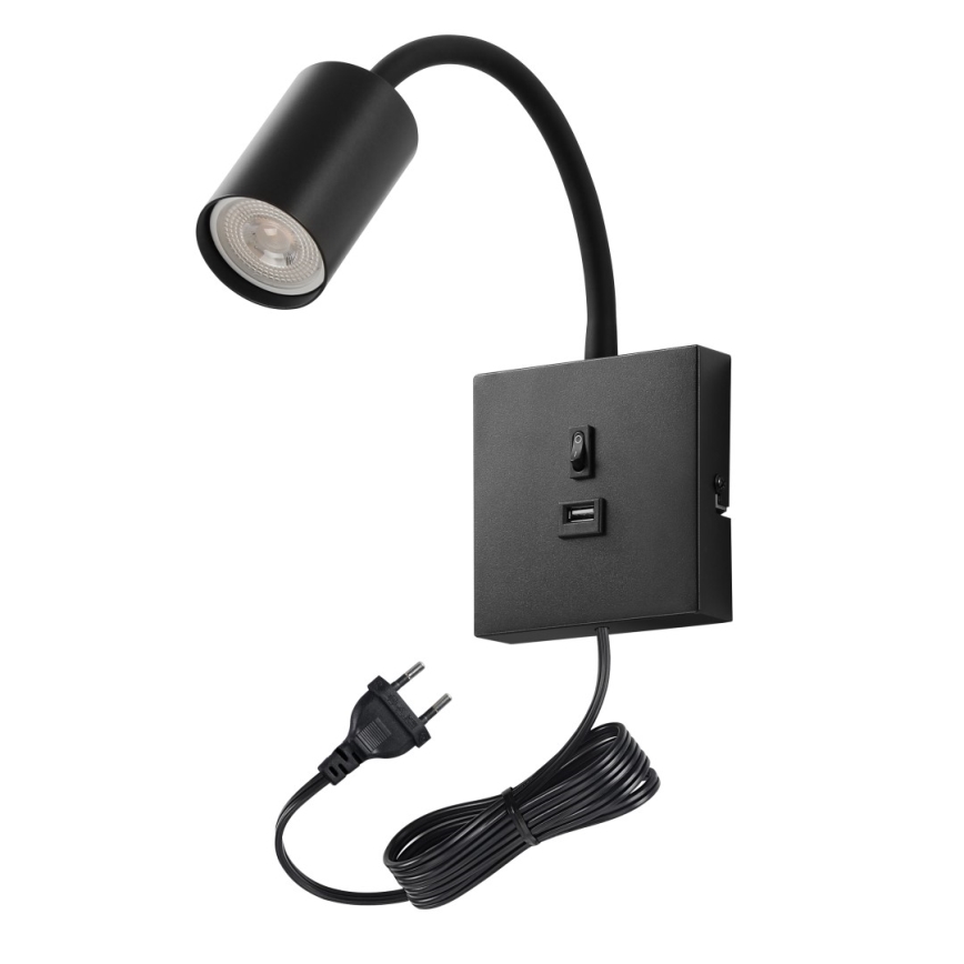 Immax NEO 08295L - Nástěnná lampa s USB PUNTO 1xGU10/9W/230V černá