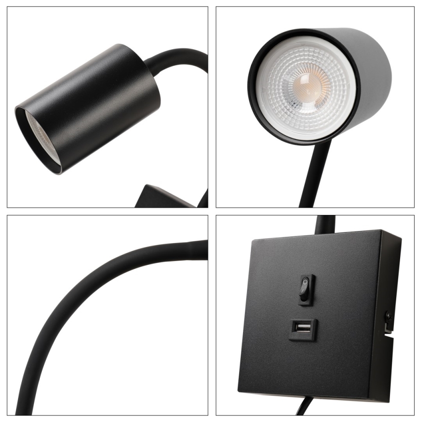 Immax NEO 08295L - Nástěnná lampa s USB PUNTO 1xGU10/9W/230V černá