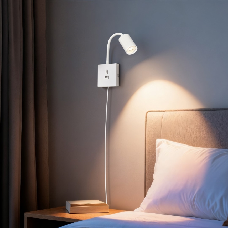 Immax NEO 08296L - Nástěnná lampa s USB PUNTO 1xGU10/9W/230V bílá