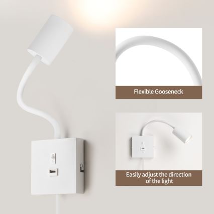 Immax NEO 08296L - Nástěnná lampa s USB PUNTO 1xGU10/9W/230V bílá